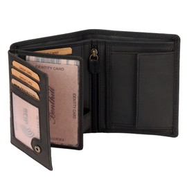 Benthill Men's Leather Wallet - Genuine Leather Wallet with RFID Protection - Slim Wallet for Men - Genuine Vintage Leather, Black (H)