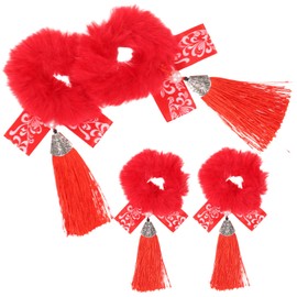 FOMIYES 2 Pairs New Year Headdress Stretchy Bracelets for Women New Year Scrunchies Fuzzy Scrunchies Faux Fur Hair Band Kids Bracelets Party Hair Ornament Red Hair Child Zinc Alloy Dense
