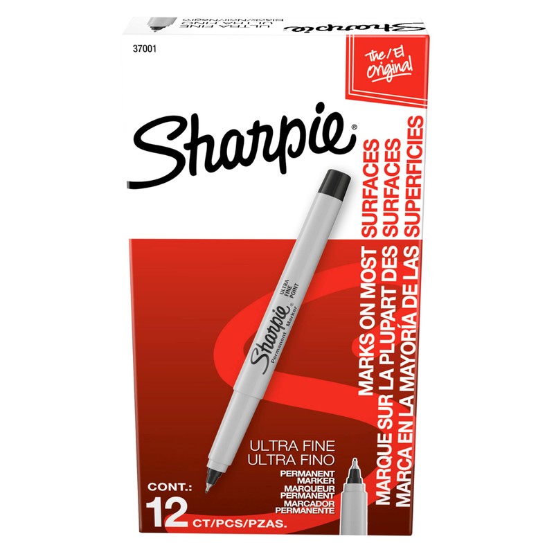 Sharpie Permanent Markers, Ultra Fine Tip, Black, 12 Count -