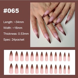 【NEW ARRIVALS!】 Press on Nails French Tip Bling Coffin Short Almond Fake Nails with Designs Glue on Nails Long Glossy Gradient Medium False Nails Reusable Full Cover Thick Nail Acrylic Stick on Nails for Women Girls 24 Pcs:_065