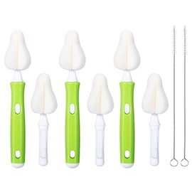 Carebabymore 8 Piece Sponge Nipple Bottle Brushes, Baby Bottle Brush with 3 Piece Nipple Cleaner, 3 Piece Replacement Heads and 2 Piece Straw Brushes,