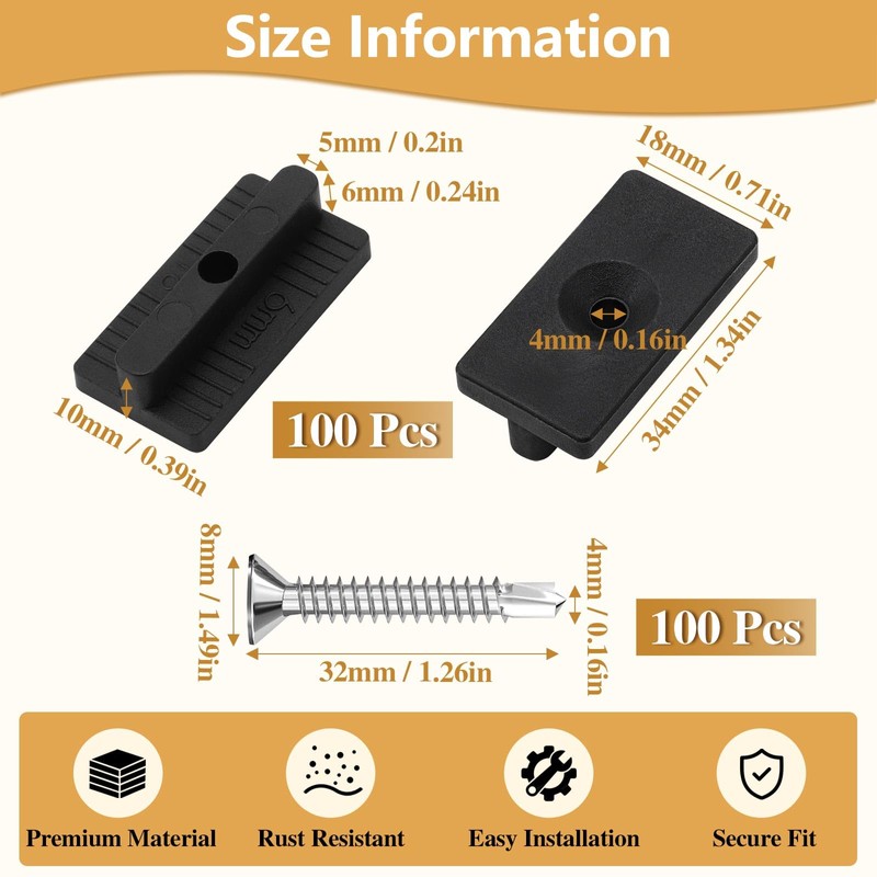 100 Pcs Composite Decking Clips WPC T Clips Hidden Fasteners