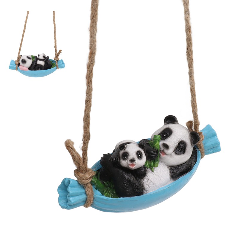 Swing Panda Statue Mother and Baby Panda Lying On The
