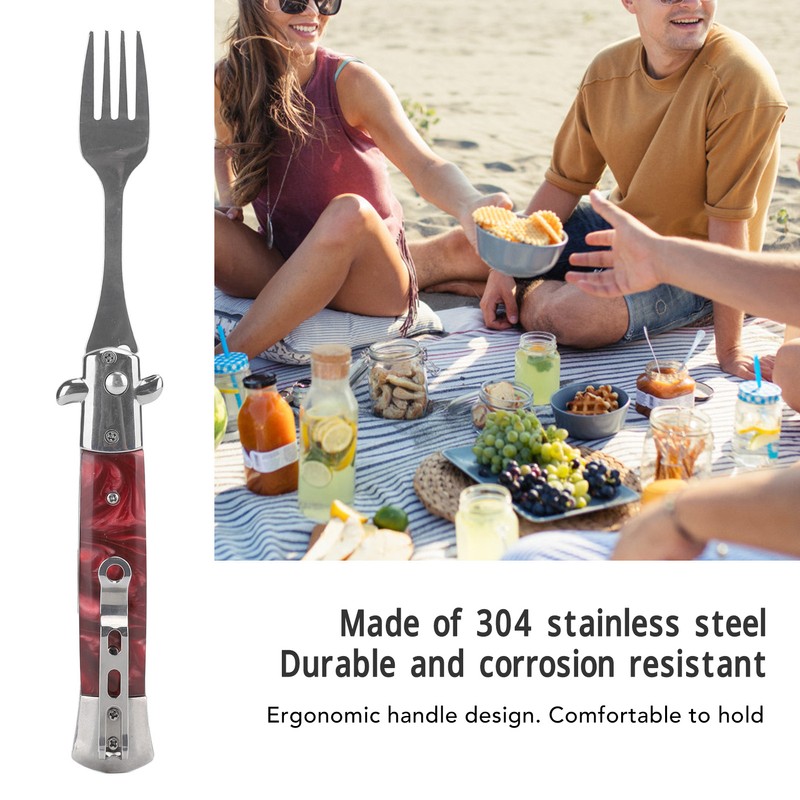 Folding Spring Camping Fork One Button Flick 304 Stainless Steel