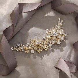 EVER FAITH Austrian Crystal 5.7 Inch Flower Leaf Vine Long Brooch Pin White Gold-Tone