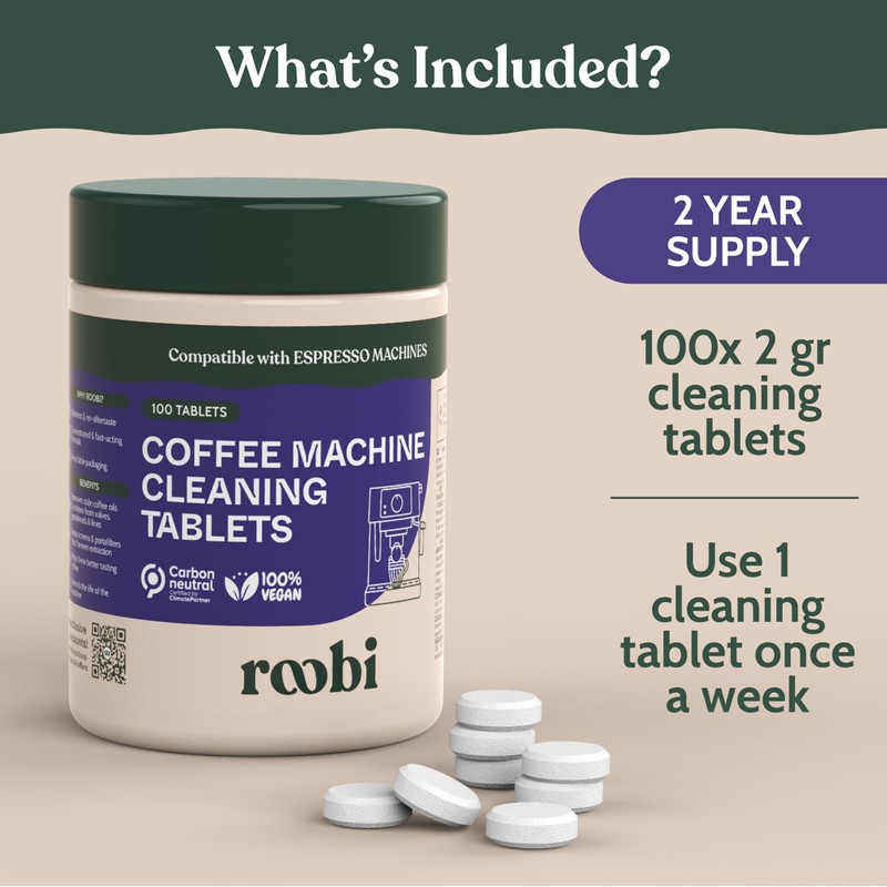 Roobi Espresso Machine Cleaning Tablets. Universal Espresso Machine Cleaner Tabs.