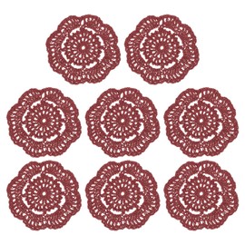uxcell Crochet Doilies, 8Pcs 4" Cotton Woven Fabric Coasters, Lace Round Handmade Coasters with Floral Pattern for Wedding Party Decoration (Red Brown)