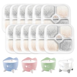 Kasanni Pack of 12 Cat Fountain Filter Drinking Fountain Cats for 2.5 L Pixi Water Filter Cat Fountain Resin Activated Carbon Triple Filter System for 43717 Filter Cat Fountain