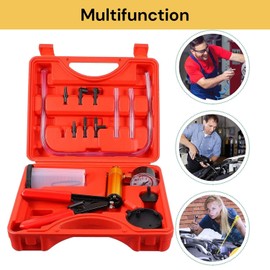 EZONEDEAL 2 in 1 Brake Bleeder Kit Hand held Vacuum Pump Test Set for Automotive with Protected Case,Adapters,One-Man Brake and Clutch Bleeding System(Red)