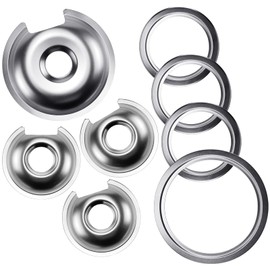 Electric Stove Burner Drip Bowl 6 Inch WB32X10012 (3 Pack Small) & 8 Inch WB32X10013 (1 Pack Large) Chrome Drip Pans with 4pcs Trim Rings Set for G-E Surface Burner Range