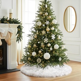 MACTING Faux Fur Christmas Tree Skirt 30 Inch White Plush Skirt Fluffy Soft Double Layer Small Tree Mat Base Cover for Merry Christmas Party Holiday Home Indoor Xmas Tree Decorations