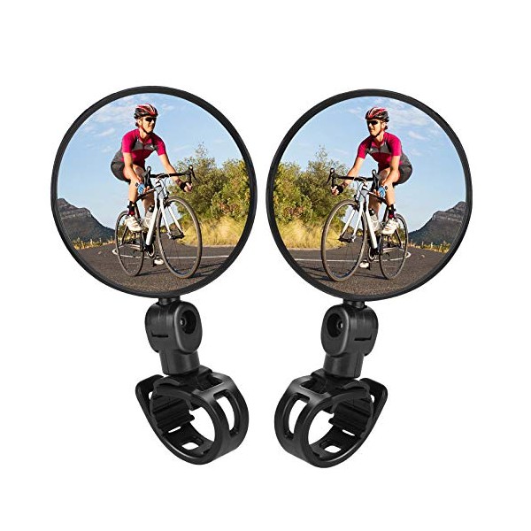 TAGVO Bike Mirrors, 2pcs Bicycle Cycling Rear View Mirrors Adjustable Rotatable Handlebar Mounted Plastic Convex Mirror for Mountain Road Bike