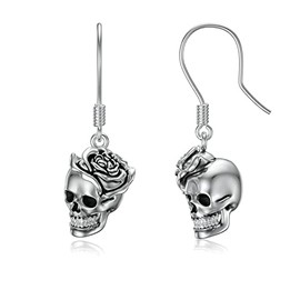 Seiyang arete de calavera de plata de ley con diseño de calavera, rosa, mano, corona, ciberpunk, samurái, para mujeres y hombres, Metal, No es una pie