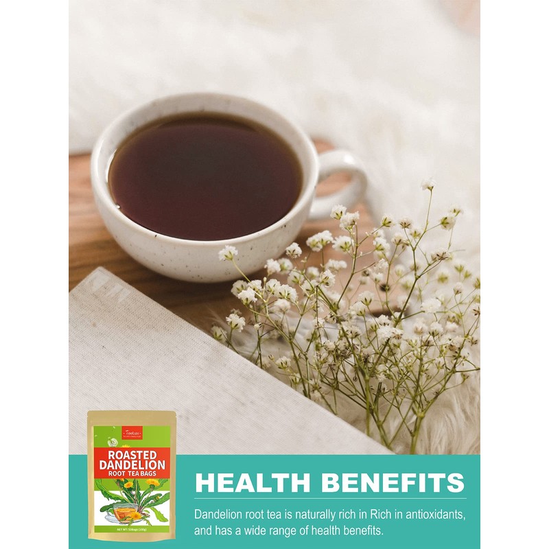 TeeLux Roasted Dandelion Root Tea Bags 50 Count, Premium Natural