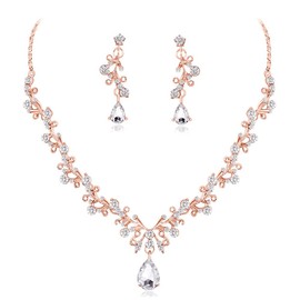 Loutade Jewellery Sets for Women, Crystal Necklace & Drop Earring Set, Bridal Jewellery Set with Crystal, Rose Gold Wedding Jewellery Set for Bride Bridesmaid, Women's Jewellery Set for Party Wedding