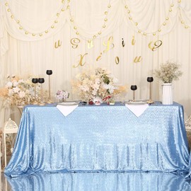 PartyDelight Sequin Tablecloth, Wedding, Sweetheart, Christmas Tree, Rectangular, 48"x72", Baby Blue