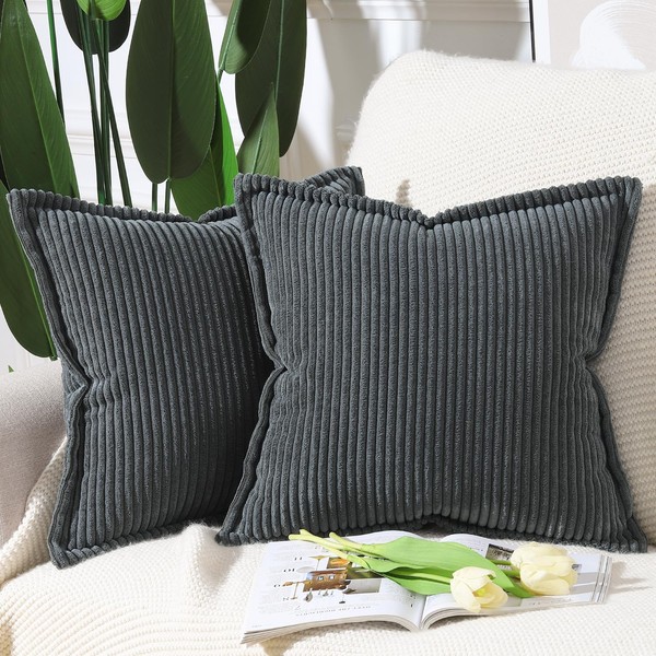 Madizz Dark Grey Corduroy Throw Pillow Covers 18x18 inch with