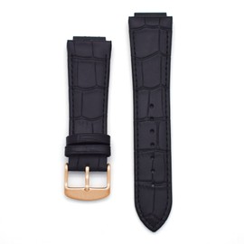 THEAGE 24MM Genuine Leather Watch Strap Band Replacement for MASERATI Mens Watches R8821108025 R8851108002 (Black1 & RG buckle)