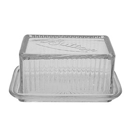 Creative Co-Op Clear Pressed Glass Butter Dish with Lid