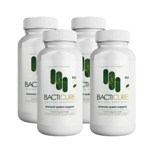 Bacticure | Non-Centrifuged Probiotics | Cultured in Immune-Boosting Fruits, Vegetables & Herbs | Natural Probiotics | Total per Bottle 60 Capsules | Immune System Support | Patented Pro Formula. (4)