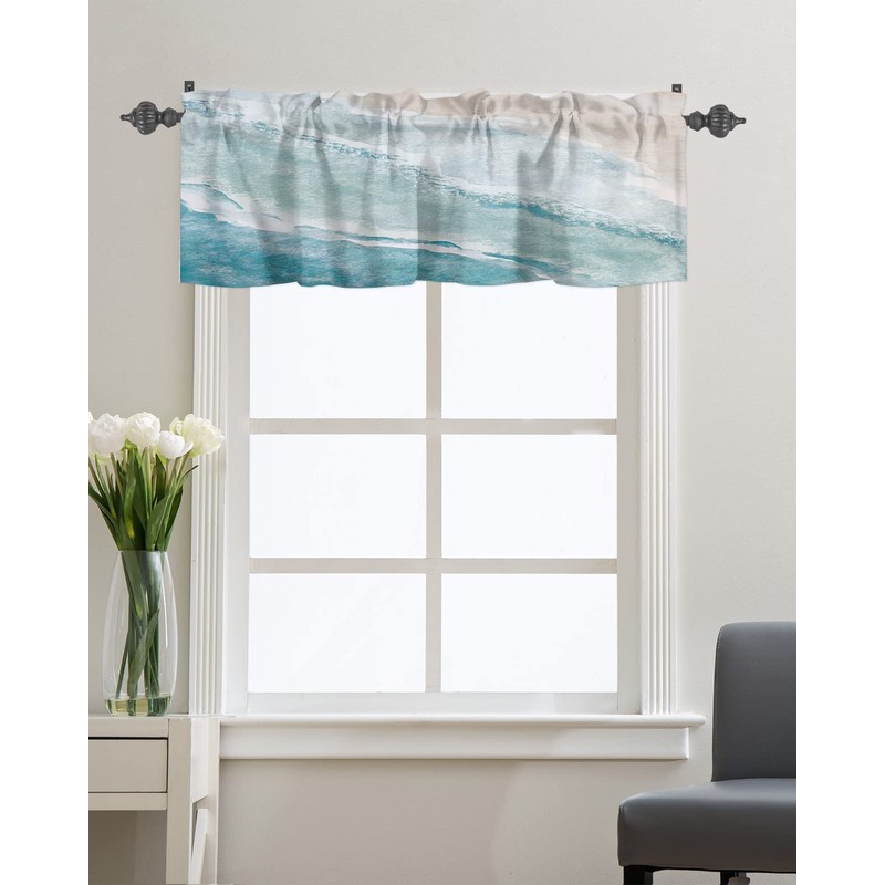 Chucoco Summer Ocean Valance Curtain for Window,Coastal Beach Sea Waves