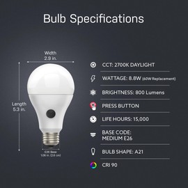 Feit Electric LED Built-in Battery Backup Intellibulb - A21 with an E26 Medium Base Light Bulb - 60W Equivalent - 15 Year Life - 800 Lumen - 2700K Soft White