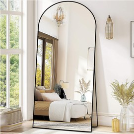 ABSWHLM 71"x30" Arched Mirror Full Length Large Mirror with Stand Aluminum Alloy Frame Floor Mirror for Living Room, Bedroom Hanging Standing or Leaning Wall-Mounted, Black