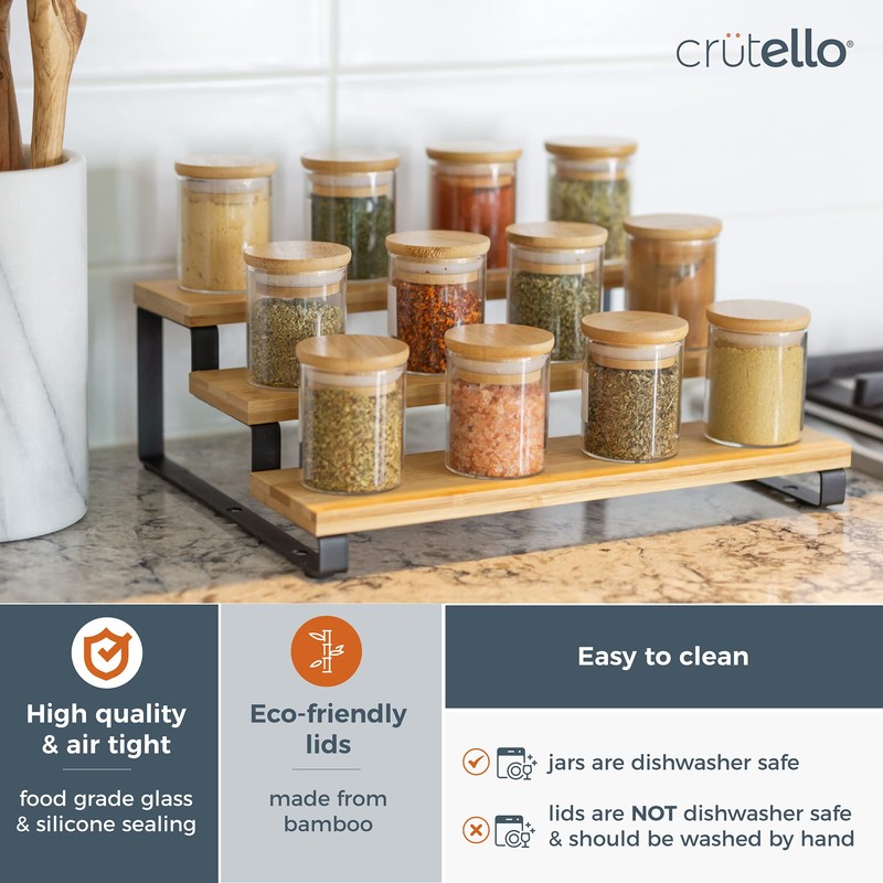 Crutello 20 Pack 2.5 Oz Mini Spice Jars with Bamboo