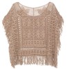 jastie Women Boho Hippie Crochet T-Shirt Short Top (Warm Taupe)