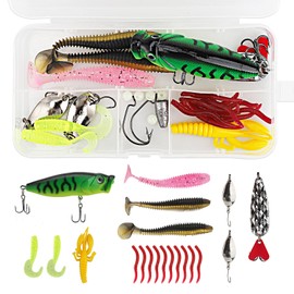 Fishing Tackle 27 Pieces Fishing Lures Set Includes Rubber Bait, Hard Bait, Accessories and Spinners, Suitable for Freshwater and Saltwater Fishing