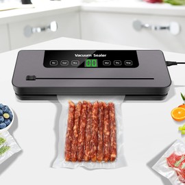 Vacuum Sealer Machine, 60Kpa Suction Power, 6-in-1 Compact Food Preservation System with 10Pcs Sealer Bags, Built-in Cutter, 30cm Sealing Length, One-Touch Automatic Food Sealer for All Saving needs