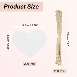 sourcing map 200Pcs Kraft Paper Gift Tags with String, 2.2 x 2.6 Inch Blank Hanging Labels Heart Shape Paper Labels Glittery White Gift Tags for Price Tags, Christmas, DIY Crafts