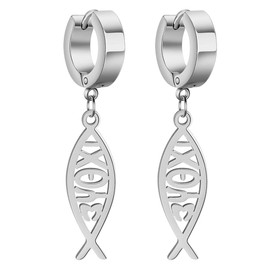 UNIFT Earrings For Women Girls Jesus Fish Faith Symbol Earrings Stainless Steel Chic Arc Fish Hook Earrings Christian Jewelry (silver 2)