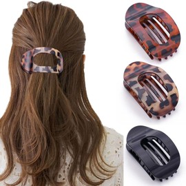 BelleVive 3 Pieces Flat Hair Clips for Thick Hair, Round Lay-Down Claw Clips for Women, Strong Hair Clips with Duck Bill, Large Hair Clips for Styling and Sectioning