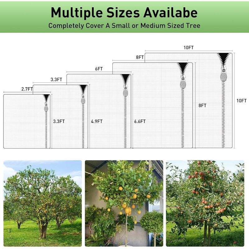 2PCS Large Fruit Tree Netting with Drawstring and Zipper, 8