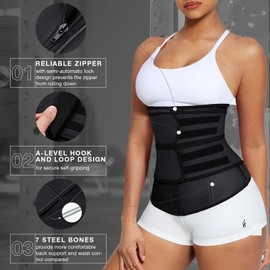 Lover-Beauty Waist Trainer for Women with Strap, Gym Corset Waist Trimmer, Body Shaper, Black, S