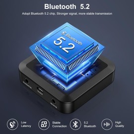 Brifit Bluetooth 5.2 Transmitter Empfänger, aptX HD & Low Latency Bluetooth Audio Adapter, Dual Verbindung, 3,5mm AUX Sender Empfänger für Stereoanlage Lautsprecher Flugzeug MP3, 10 Stunden Spielzeit