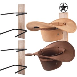 YANGSHUO Western Cowboy Hat Rack Organizer: Wall Mount Western Decor Hat Holder Storage - 3 Pieces Wood Hanger for Room Display Accessories