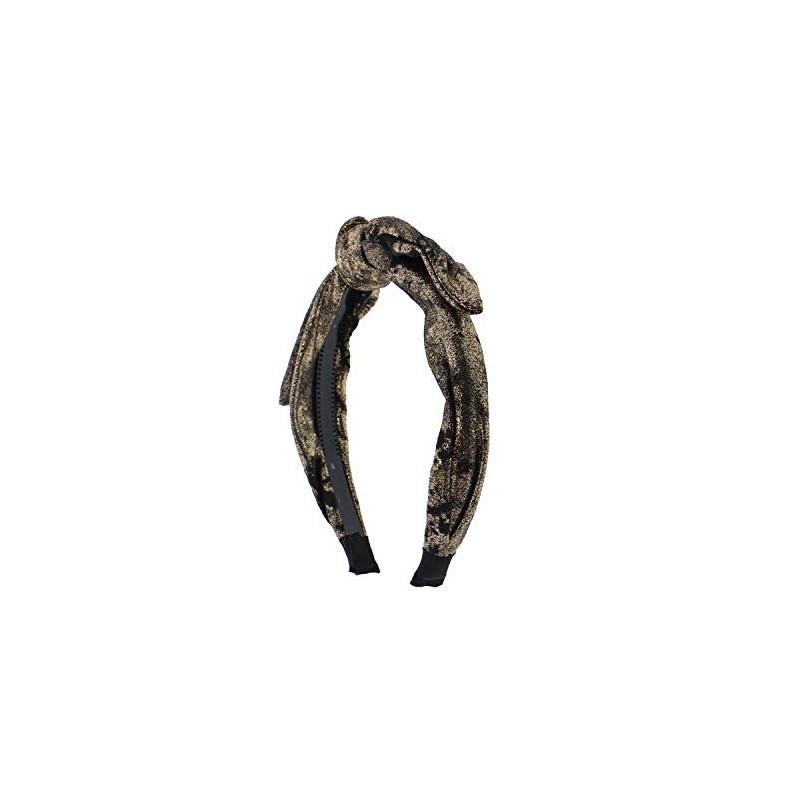 Metallic Covered Holiday Headband With Wired Bow for Women -