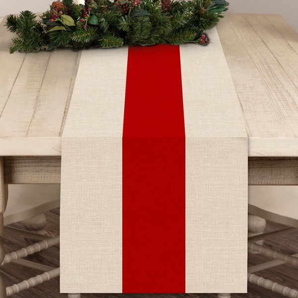 Seliem New Year 2025 Red Stripe Table Runner, Merry Christmas