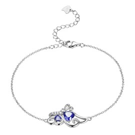 Blue Butterfly Heart Bracelets Women 925 Sterling Silver Animal Butterflies December Created Tanzanite Birthstone Tanzanite Link Adjustable Bracelet Crystal Wedding Birthday Jewelry DB0118D