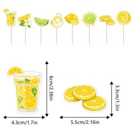Dtzzou 24pcs Summer Lemon Cupcake Toppers Cute Fruits Cupcake Picks for Summer Theme Party Decoration