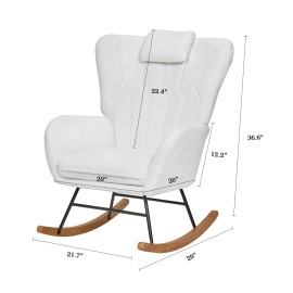 VECELO Leather/Wool Rocking Chair Upholstered Single Sofa w/Pocket Armchair Padded Seat - White