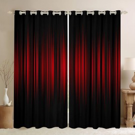 Red and Black Ombre Window Curtains Geometric Abstract Ombre Darkening Drapes Red and Black Striped 30%-50% Blackout Curtains Kids Boys Girls Geometry Stripes Window Treatments, 2 Panels 42 x 63 Inch