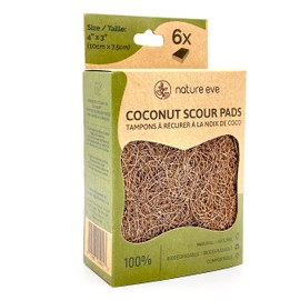 Biodegradable Natural Coconut Fiber and Rubber Latex, Kitchen Scouring Pads Compostable, Eco-Friendly Scrubber, Non-Scratch Plastic-Free Scrubbers for Dishes and Cleaning, 6 Pack
