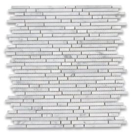 Stone Center Online Carrara White Marble Bamboo Strip Waterful Heavy Rain Mosaic Tile Honed Kitchen Bath Wall Floor Backsplash Shower (1 Sheet)