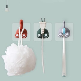 3 Pack Decorative Cartoon Adhesive Hook, Animal Tail Hooks for Wall, Self Adhesive Razor Toothbrush Plug Cable Shave Holder Waterproof for Bathroom, Utility for Hanging Towel Keys (Gray)