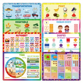 8 Pcs Educational Preschool Placemat Set for Toddler and Kids Back to School Reusable Washable Placemats for Dining Table Plastic Mats for Nursery Kindergarten Homeschool Classroom