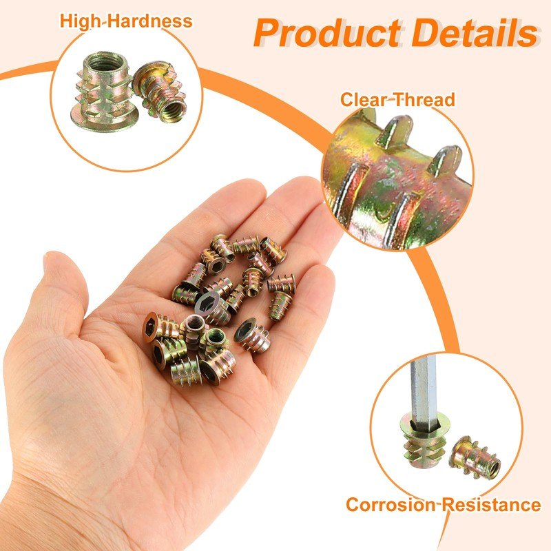 sourcing map Wood Furniture M4x10mm Threaded Insert Nuts Interface Hex