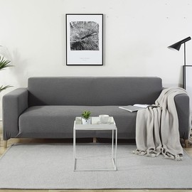 Super Stretch Textured Sofa Slipcover - Spandex Non Slip Soft Couch Sofa Cover, with Foam Sticks Elastic Straps, Washable Furniture Protector (Dark Gray)
